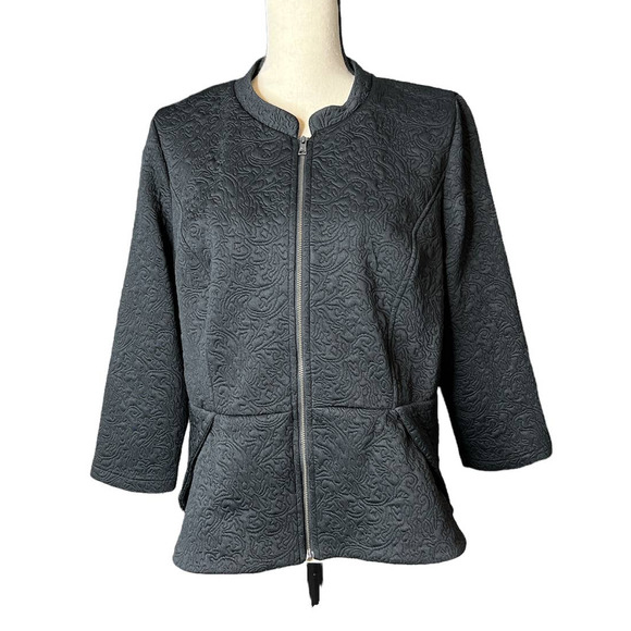 Isaac Mizrahi Zip-up Jacket in Black Quilted Design w/Peplum Detail Size Large - Picture 1 of 6